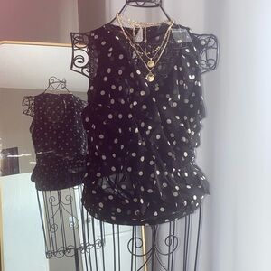 COPY - NWT 🆕 White House Black Market Polka Dot Blouse Ruffle Sleeveless Sheer …